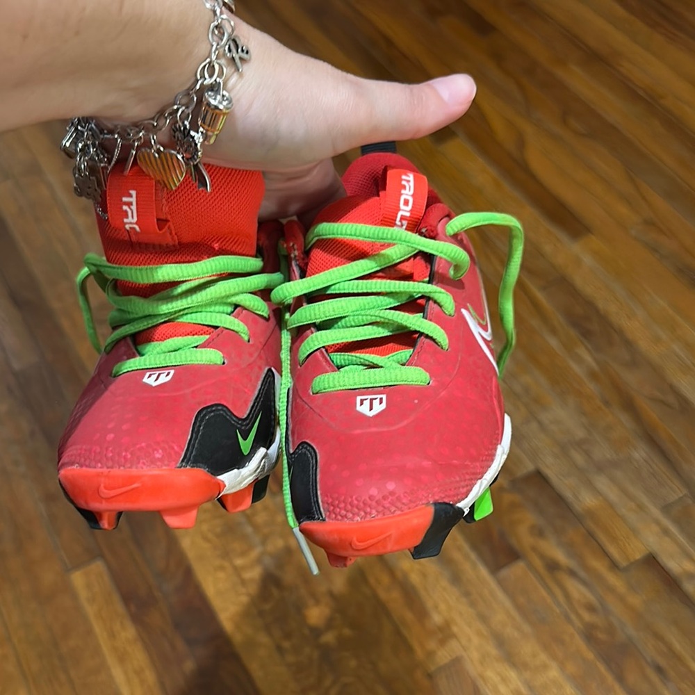 Kids Red and Green Soccer Cleats